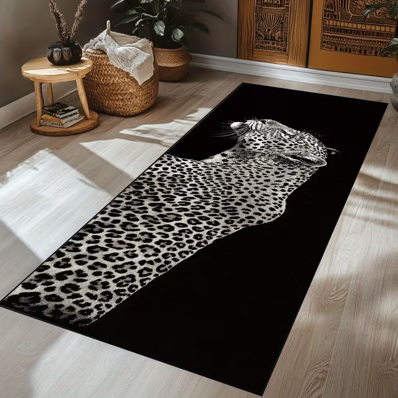 Printing On Commercial - Safari Leopard Runner Carpet, Monochrome Animal